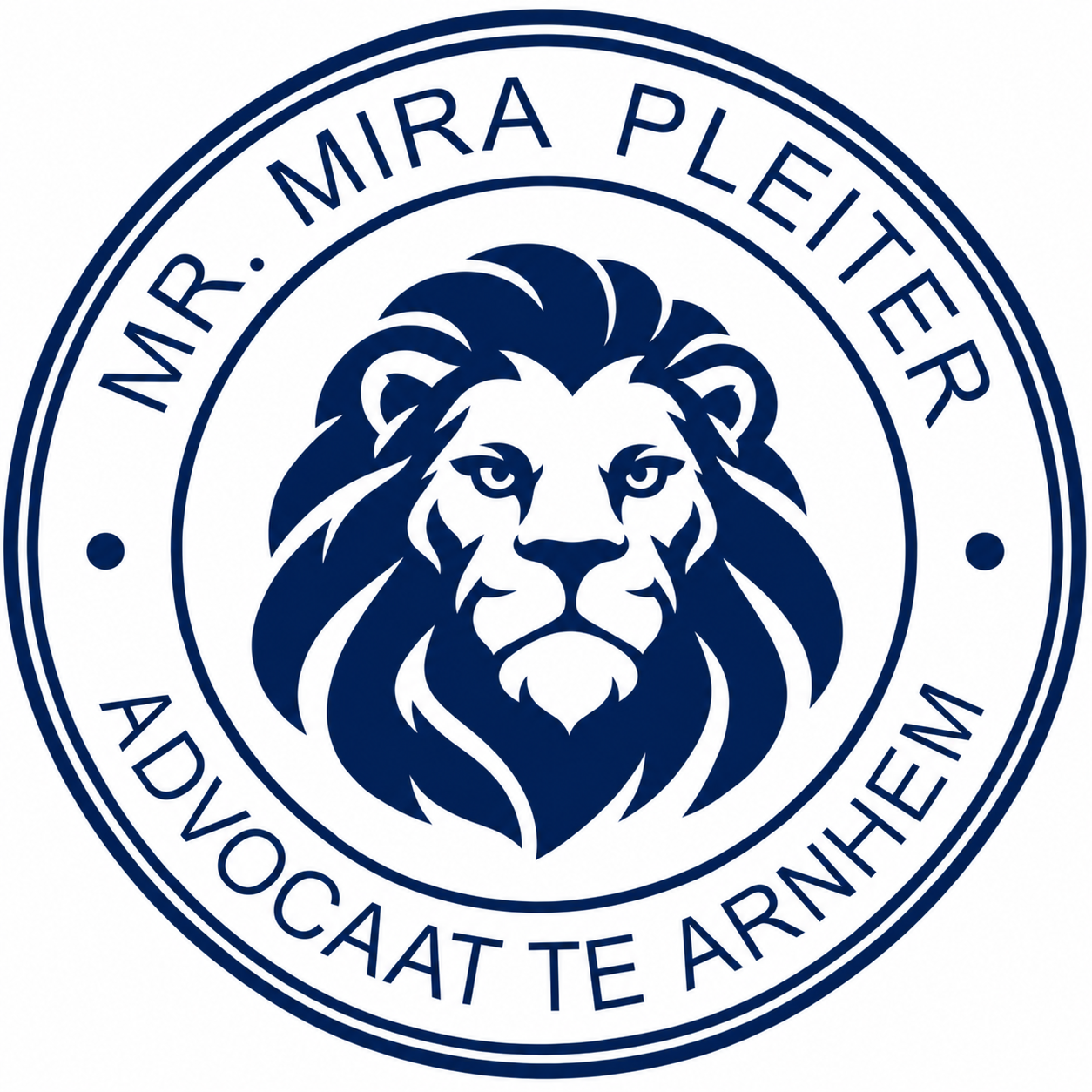 Conceptstempel mr. Mira Pleiter, advocaat te Arnhem, met leeuw